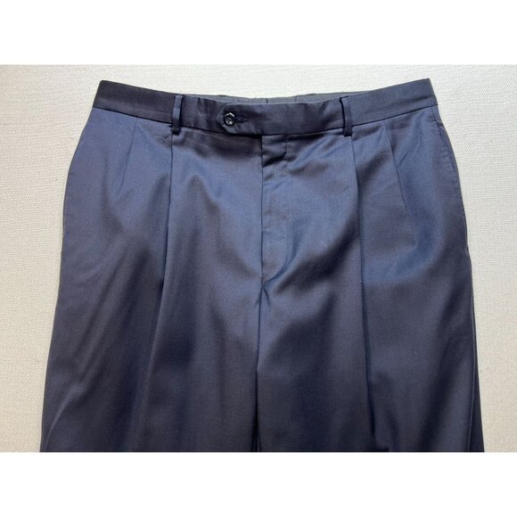 Jos. A. Bank Men's Pleated Front Dress Pants Cuffed Hem Size 38 Reg Blue Solid - Picture 4 of 9